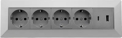 Immagine prodotto di blocco presa a 4 vie USB-A+C argento 250V~/16A montaggio superficiale USB 3,1A