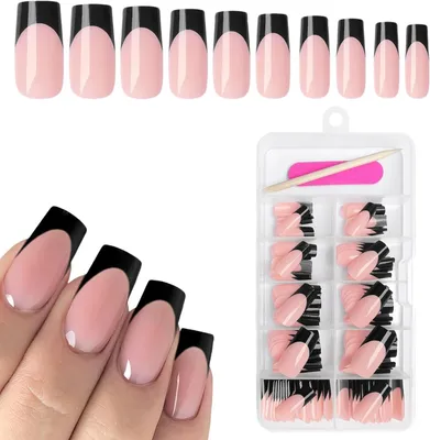 Productafbeelding van Kunstnagels, zwart, 120 stuks, vierkant, lang, voor nagelstyling