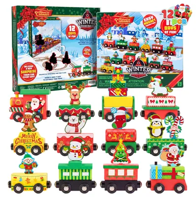 Produktbild von Adventskalender mit 12 Holz-Zugwaggons für Kinder