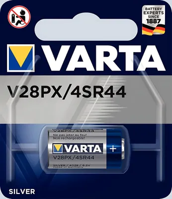 Obrázek produktu pro Varta Primary Silver Batterie V28 PX / 4 SR 44, nikl-oxy-hydroxidová (NiOx), 6,2 V, 145 mAh, 13 mm, 13 mm, 25,2 mm