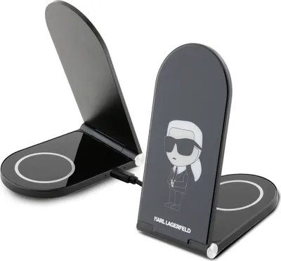 Obrázek produktu pro Karl Lagerfeld Ikonik Magsafe 15W Indukční Nabíječka, Skládací 2V1 - Černá