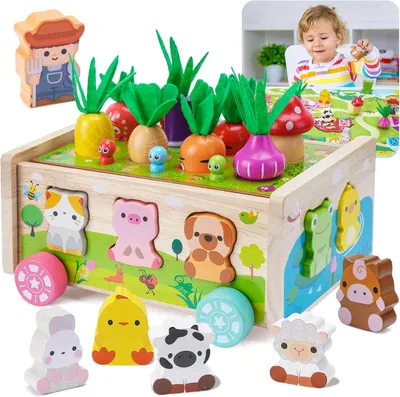 Productafbeelding van Montessori speelgoed, houten boerderij, voor kinderen 1 tot 3 jaar, 21,2 x 6,54 x 10,6 cm, voor peuters