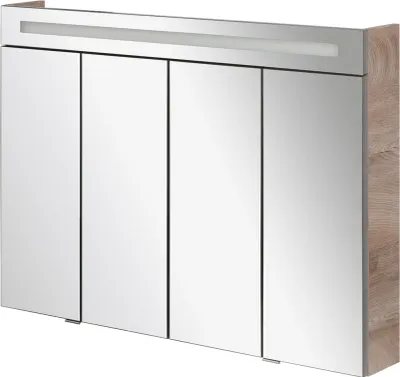 Produktbild von FACKELMANN LED Spiegelschrank TWINDY / Badschrank mit Falttüren und 3D Effekt / Maße (B x H x T): ca. 110 x 78,5 x 16,5 cm / hochwertiger Schrank mit Spiegel und    / Korpus: Braun hell
