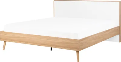 Produktbild von BELIANI Bett Braun 160 x 200 cm Holzoptik Mit Lattenrost Weiße Kopfteil Klassisch