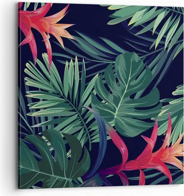 Produktbild von Bild auf Leinwand - Leinwandbild - Einteilig - Exotisch Blumen Blätter - 70x70cm - Wand Bild - Wanddeko - Wandbilder - Leinwanddruck - Bilder - Wanddekoration - Leinwand bilder - AC70x70-4308