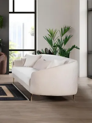 Produktbild von Sofa 3 Sitzer Textil Sofas Couch Polster Möbel Moderner Dreisitzer Beige Samt