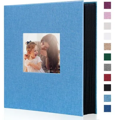 Productafbeelding van Fotoalbum, linnen, voor 400 foto's, formaat 10x15 cm, blauwgroen, hardcover met venster, afmetingen 33x27,5 cm