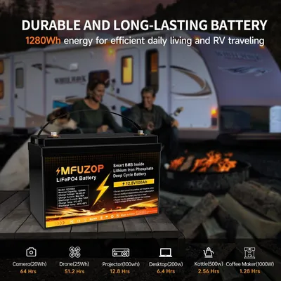 Zdjęcie produktu dla Akumulator LiFePO4 12V 100Ah - akumulator do magazynowania energii, przeznaczony do użytku w kamperach i łodziach