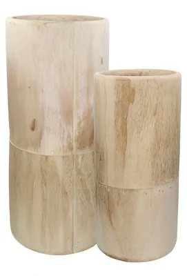 Image de Lot de 2 vases Pomax Pure en bois de paulownia, couleur naturelle, diamètre 22/28 cm, hauteur 50/65 cm