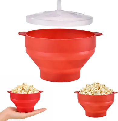 Produktbild von Popcorntüte 85 x 125 mm, faltbar, mit Deckel, BPA-frei, für Mikrowelle, rot