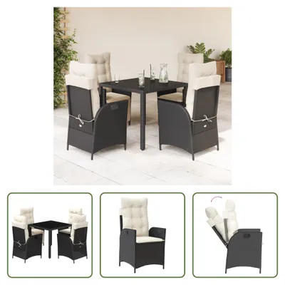 Produktbild von The Living Store 5-tlg. Garten-Essgruppe mit Kissen Schwarz Poly Rattan