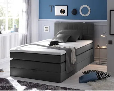 Produktbild von Boxspringbett 120x200 cm Jugendbett mit Bettkasten Husum-09 Hotelbett in Savanna Anthrazit