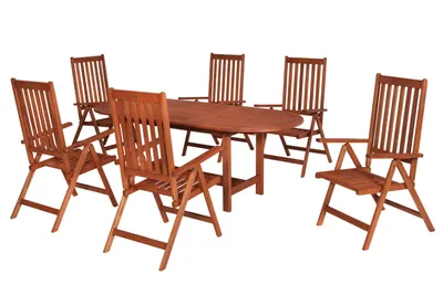 Obrázek produktu pro Merxx Zahradní nábytek, 7dílná sada, 6 skládacích křesel, rozkládací stůl 160 (210) x 90 cm – eukalyptus