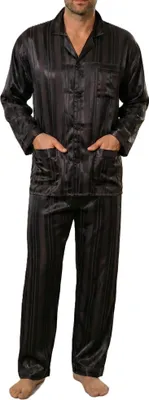 Produktbild von Satin Pyjama lang, durchgeknöpft, Schattenstreifen, 251 101 94 010 ; anthrazit , 62
