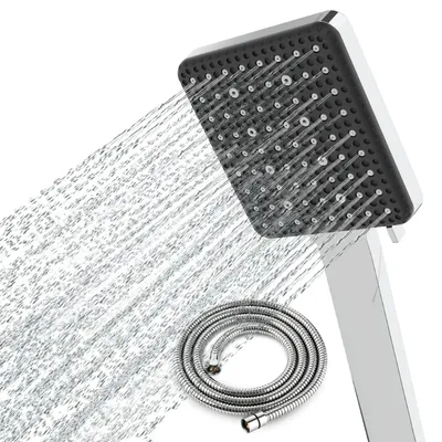 Produktbild von Hochdruck Duschkopf mit Schlauch, Wassersparend, Matteschwarz, 6 Strahlarten, 1,5m Schlauch