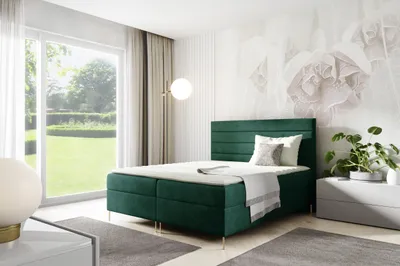 Produktbild von Sofello Boxspringbett 200 x 200cm 2x Bettkasten TOPPER 5cm Gratis Grün Velour hohe goldene Beine