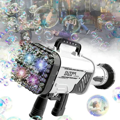 Produktbild von 64-Loch-Gatling-Blasenpistole, Raketenwerfer-Blasenpistole, produziert Tausende von Blasen pro Minute, geeignet für Kinder, Erwachsene, Geburtstagsfeiern im Innen- und Außenbereich