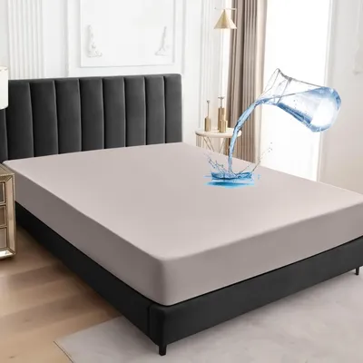 Immagine prodotto di Coprimaterasso impermeabile 160x200 cm, lenzuolo con angoli elasticizzati, traspirante, protezione per l'incontinenza, color beige