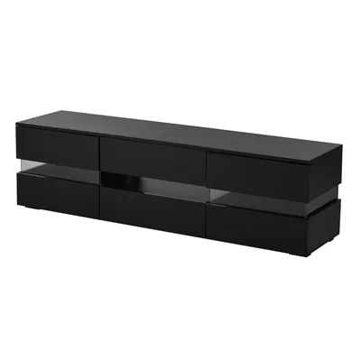 Produktbild von Merax Hochglanz TV-Schrank mit LED, TV Lowboard mit Acryl-Glaseinsatz, Wohnzimmerschrank mit 2 Türen und 1 Schublade, für 70-Zoll-Fernseher, Schwarz