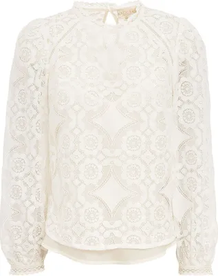 Produktbild von KRÜGER ARUNA Damen Bluse Offwhite mit durchgehender Spitzenverzierung und langen Ärmeln