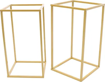 Obrázok produktu pre Stojan na kvety na svadbu - Štvorcový kovový stĺp - 22 × 22 × 40 cm - Železo - Sada 2 kusov - Na uličku a pozadie - Zlatý