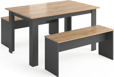 Produktbild von Vicco Esstisch Set Sentio, 90 x 140 cm mit 2 Bänken, Anthrazit/Goldkraft Eiche