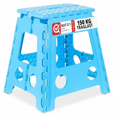 Image de Tabouret pliant Relaxdays, tabouret de camping, tabouret de salle de bain pour enfants, jusqu'à 150 kg, plastique, H x l x P : 39 x 39 x 32 cm, bleu