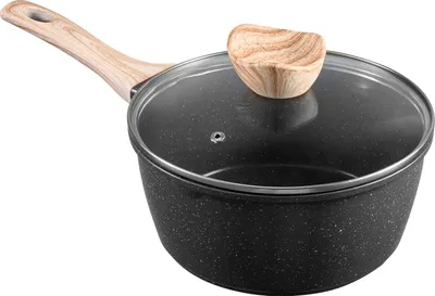Produktbild von SucceBuy Antihaftbeschichteter Kochtopf mit 2,37 L Fassungsvermögen und gehärtetem Glasdeckel, Suppentopf aus Aluminiumlegierung mit abnehmbarem Griff, ideal für Milch und Gemüse, Schwarz