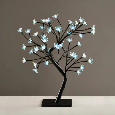 Imagen del producto de Árbol decorativo iluminado con flores de silicona, 36 LEDs, 220–240 V, color azul, IP20, 45 cm, cable de 3 metros, referencia X1036641