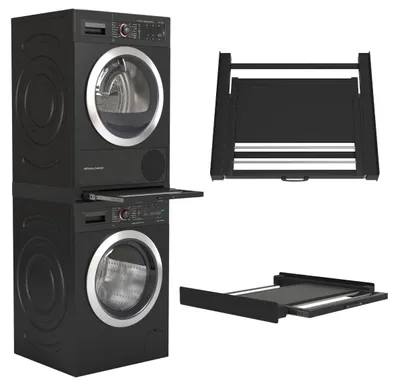 Produktbild von Wasophoogte® Zwischenbaurahmen Waschmaschine Trockner mit Ausziehbarem Plateau und Trockenrack – Stapelkit für Waschmaschine und Trockner – Universeller Verbindungsrahmen