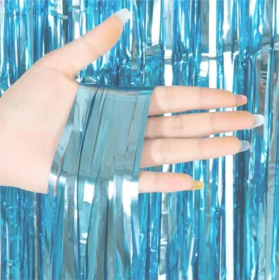 Produktbild von Lametta Vorhang Babyblau - 200 x 100 cm - Glitzervorhang für Türrahmen als Dekoration, Party, Hochzeit, Geburtstag für Kinder & Erwachsene (Babyblau)