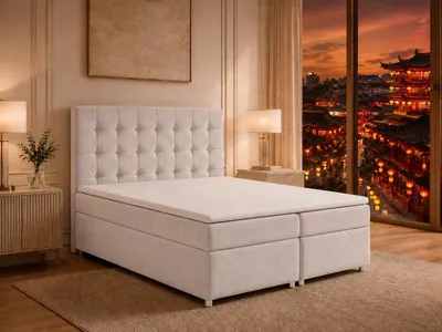 Produktbild von Best for Home Boxspringbett mit Bettkasten Trinity K-9 Bonellfederkern inkl. Topper, mit Lieferung, Aufbau & Entsorgung 200x200-Creme