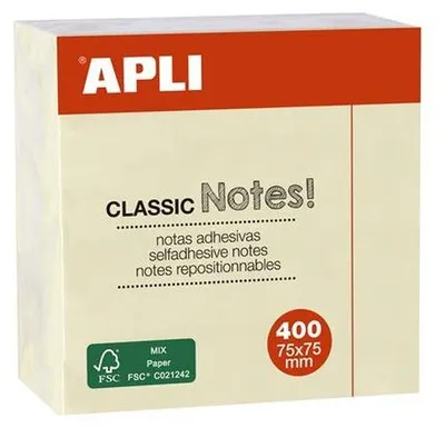 Productafbeelding van APLI 11597 APLI Haftnotiz-Würfel "CLASSIC Notes!", 75 x 75 mm, gelb