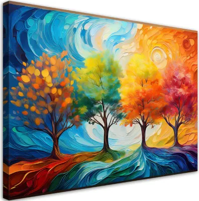 Produktbild von Leinwandbild Bunte Bäume Abstraktion 120x80 Feeby Bunt bild für die wand bereit zum aufhängen