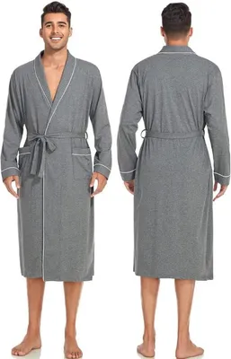 Bademantel für Herren, 100% Baumwolle, leicht, dünner Bademantel (M-XXL) -L