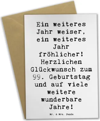 Produktbild von Mr. & Mrs. Panda Glückwunschkarte Spruch 99. Geburtstag Freude - Weiß - Geschenk, einladungskarten, Erinnerungsgeschenke, dankeskarten, weihnachtskarten, jubiläumskarte