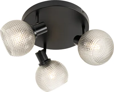 Produktbild von QAZQA - Design Design-Spot I Spotlight I Deckenspot I Deckenstrahler I Strahler I Lampe I Leuchte schwarz mit Rauchglas 3-flammig Spotbalken-flammig rund - Chico I Wohnzimmer I Schlafzimmer - Rund - L