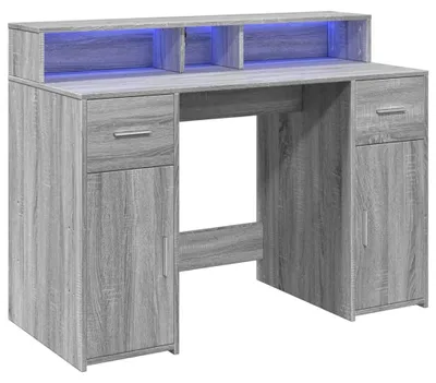 Image de Bureau avec éclairage RGB - 120x55x91 cm - Bois - Gris Sonoma - Avec espace de rangement et port USB