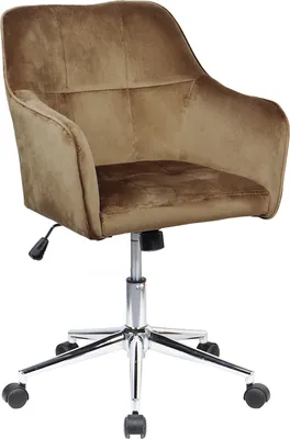 A brown velvet office chair with a silver base and wheels, shown against a white background.