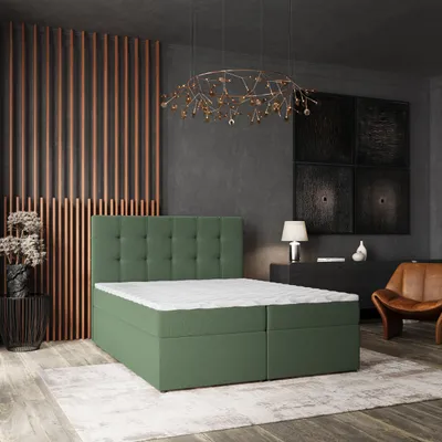 Produktbild von Masseno Boxspringbett PALMA 160x200 cm Komplett-Set mit Bonell Matratze und Topper, Polsterbett mit Bettkästen -Grün, SORO 72