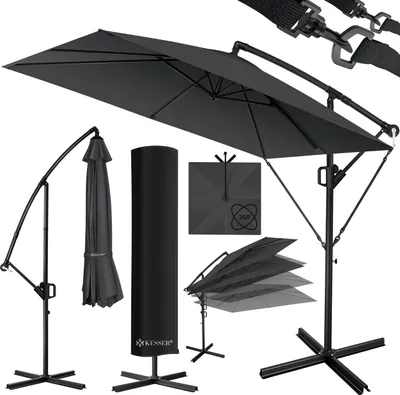 Produktbild von KESSER® Ampelschirm Holly Sonnenschirm Rechteckig mit und ohne LED Solar inkl. Abdeckung + Windsicherung mit Kurbel | Kurbel-Schirm mit Ständer UV-Schutz Aluminium Wasserabweisend Ø350cm Gartenschirm
