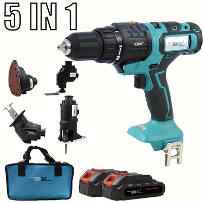 Immagine prodotto di Set di utensili Accu - 5 in 1 - Trapano - Seghetto - Multitool - 2 batterie