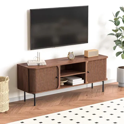 TV-Lowboard 150x40x58 cm, bis 65 Zoll, mit Schiebetüren und offenen Fächern
