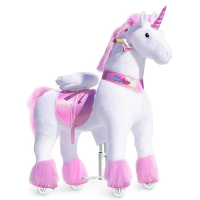 Image de PonyCycle pour enfants 7+ Licorne en peluche Licorne à cheval sur roulettes(108 cm de hauteur) Rose Ux502