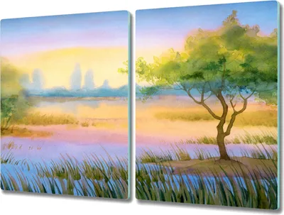 Produktbild von Coloray Schneidebrett Herdabdeckplatte 2x40x52 cm Kochplattenabdeckung Küchenbrett Hackbrett - Aquarell Natur Baum