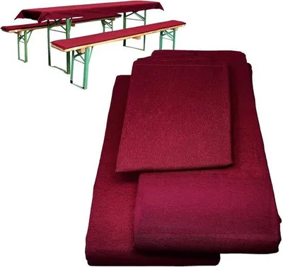 Produktbild von Famanu Bierbankkissen-Set 3-teilig - 90x240cm - Sitzkissen und Tischdecke für 70 cm Bierbankgarnitur - bordeaux