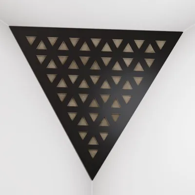 Produktbild von 2er-Pack – Deckenecken-Bassfalle "Triangle-F" | Pyramidenförmiger Akustikschaum mit laminierter HDF-Platte und Stoff [TRI -Schwarz|Beige]