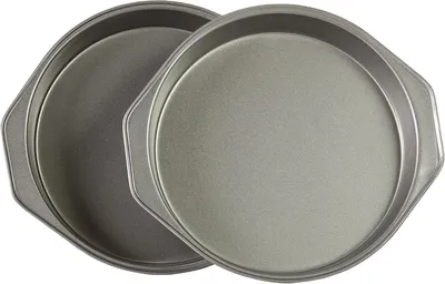 Imagen del producto de Juego de 2 moldes para hornear: 2 moldes redondos para pasteles de 22,9 cm, acero al carbono, con revestimiento antiadherente, color gris