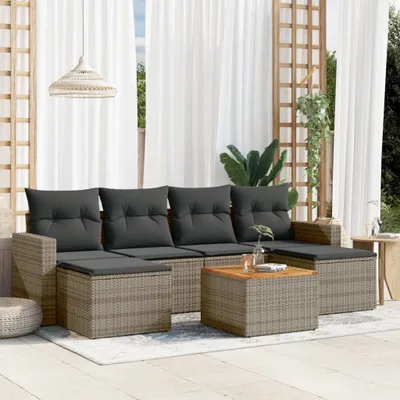 Produktbild von Design 7-tlg. Garten-Sofagarnitur mit Kissen Grau Poly Rattan, Gartenmöbel-Sets 2024 Neu