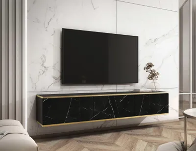 Produktbild von AX LIVING Wohnzimmer Lowboard Orkis Marmor 175 cm Schwarz